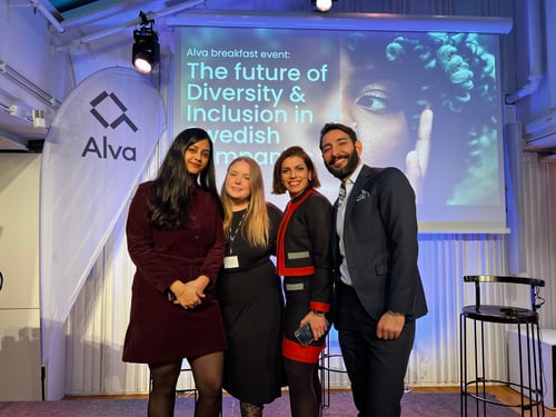 The speakers on stage at Alva's Swedish Diversity & Inclusion Event, Dec. 2021